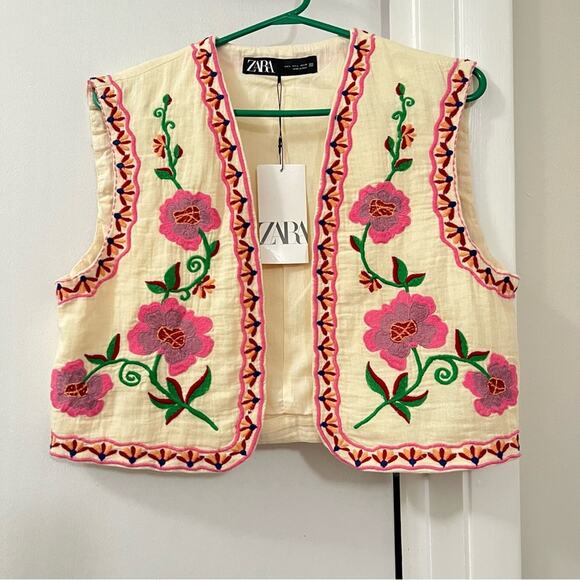 Zara Floral Embroidered Vest Size Large - Picture 14 of 15